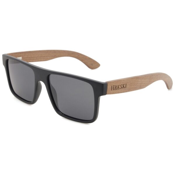 Oversized Frame, Polarized Black Lenses, Wooden Temple Sunglasses - Hreski 1207