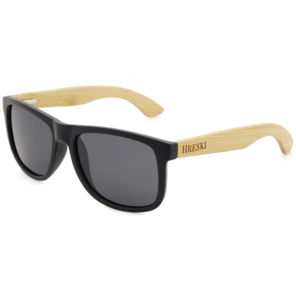 Square Frame, Polarized Black Lenses, Wooden Temple Sunglasses - Hreski 1208