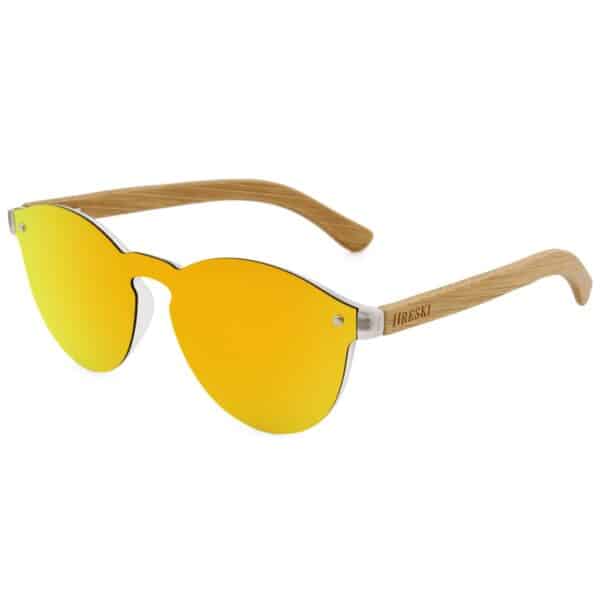 Round Frame, Polarized Yellow Lenses, Wooden Temple Sunglasses - Hreski 1211