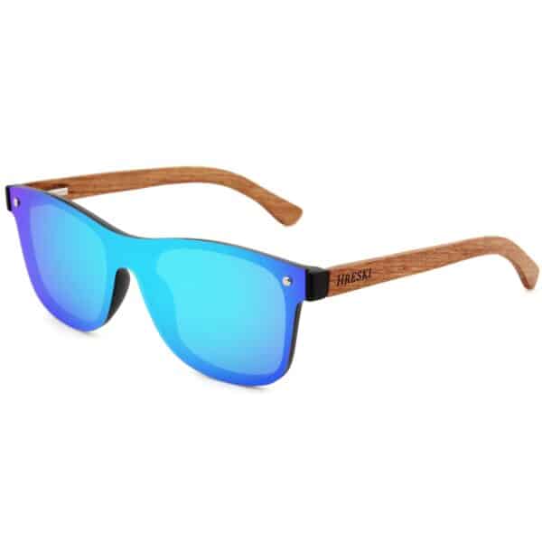 Square Frame, Polarized Blue Lenses, Wooden Temple Sunglasses - Hreski 1214