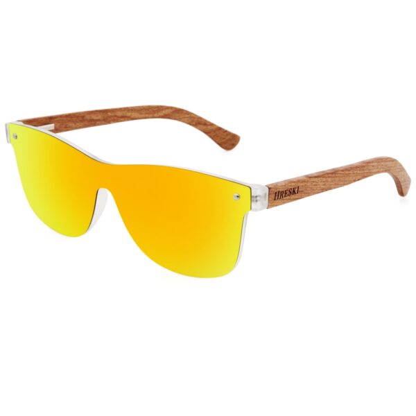 Square Frame, Polarized Yellow Lenses, Wooden Temple Sunglasses - Hreski 1215