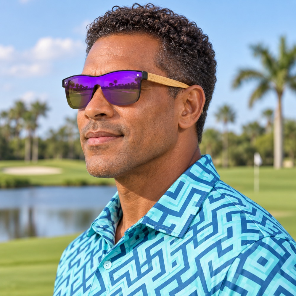 Square Frame, Polarized Purple Lenses, Wooden Temple Sunglasses - Hreski 1216 - Image 3