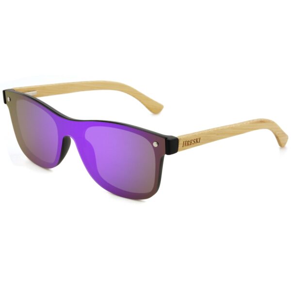 Square Frame, Polarized Purple Lenses, Wooden Temple Sunglasses - Hreski 1216