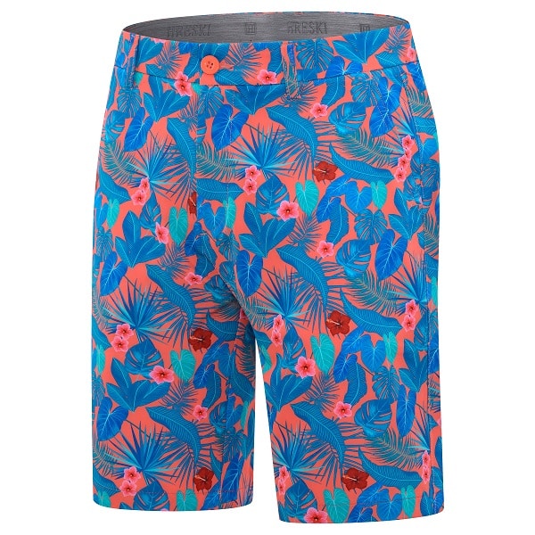 Various Teal Palm Leaves and Hibiscus Flowers on Coral Background Golf ...