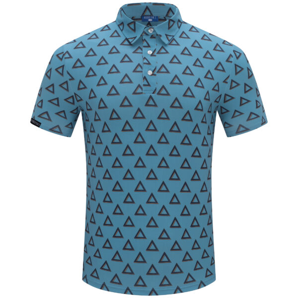 Triangles on Repeat over Sky Blue Base Golf Shirt - Hreski 250