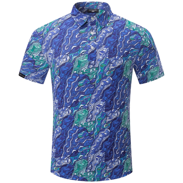 Aqua Terrain – Seagrass Drift with Blue-Green Wave Lines Golf Shirt - Hreski 267