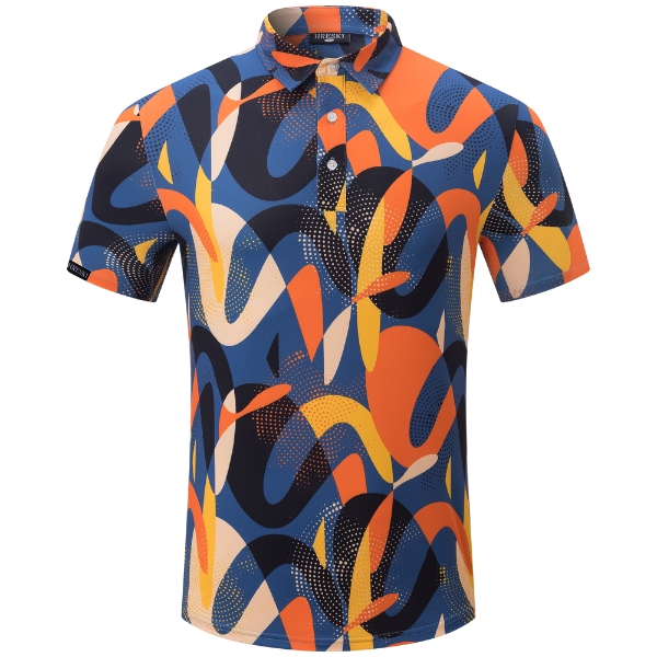 Heatwave – Ember Arcs with Orange, Navy & Yellow Flow Golf Shirt - Hreski 268