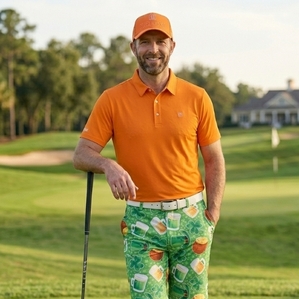 Alternative view of Leprechaun's Hats, Steins, and Pots of Gold on Green Shamrock-Themed Background Golf Shorts - Hreski 214