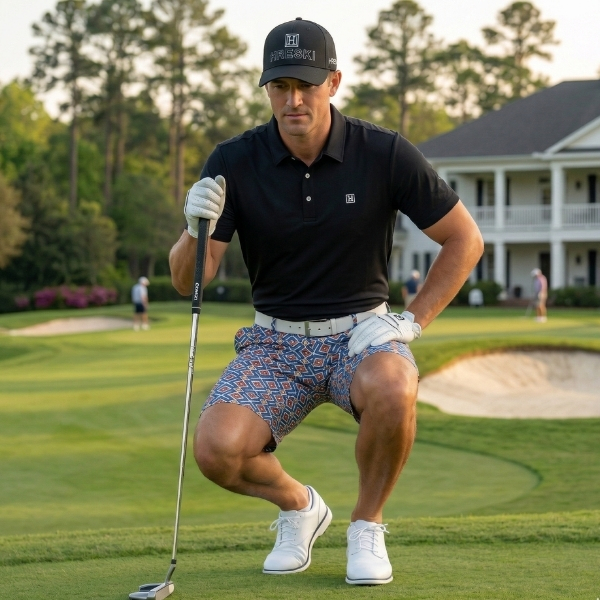 White and Blue Crosses with Orange and Yellow Diagonal Squares Golf Shorts - Hreski 224 - Image 3